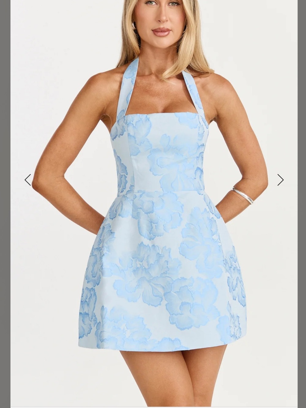 Showpo Light Blue Floral Halter Mini Dress